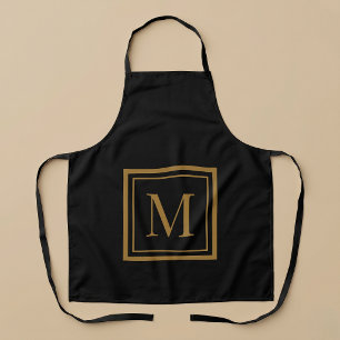 Tablier Monogramme encadré noir et or personnalisé