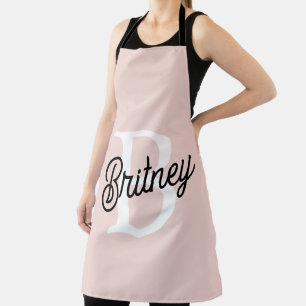 Tablier Monogramme et nom personnalisé moderne Pastel Pink
