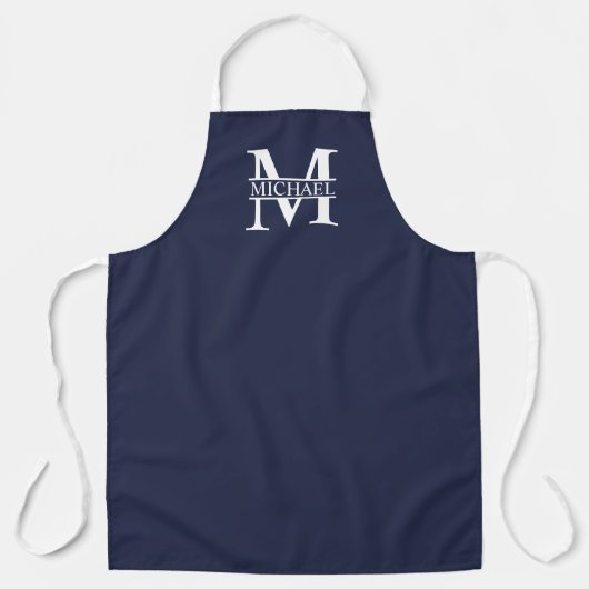 Tablier Monogramme et nom personnalisés bleu marine (Recto)