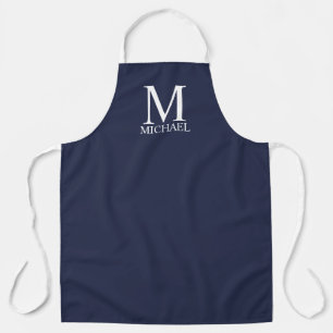 Tablier Monogramme et nom personnalisés en bleu marine