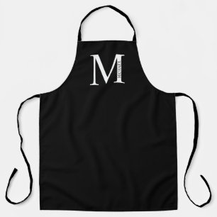 Tablier Monogramme et nom personnalisés noir et blanc