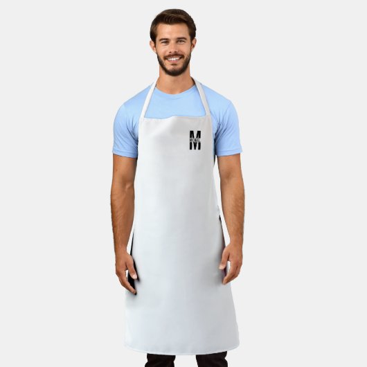 Tablier Monogramme et nom personnalisés noir et blanc avr. (Porté)