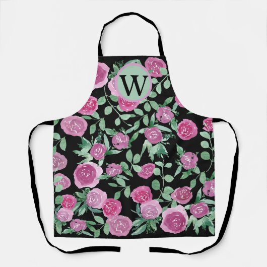 Tablier Monogramme Eucalyptus Rose Aquarelle Design (Recto)