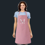 Tablier Monogramme feminin rose blanc rose pâle<br><div class="desc">Monogramme gris blanc rose clair simple Élégant Tablier Feminine Script</div>