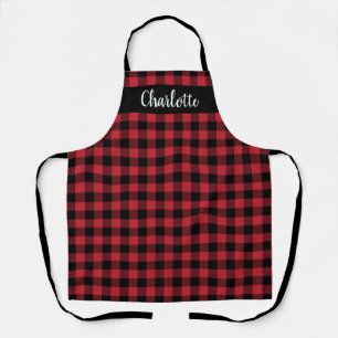 Tablier Monogramme festive carreau de bœuf rouge et noir