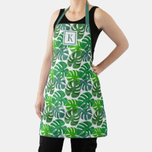 Tablier Monogramme Feuille de palme vert botanique