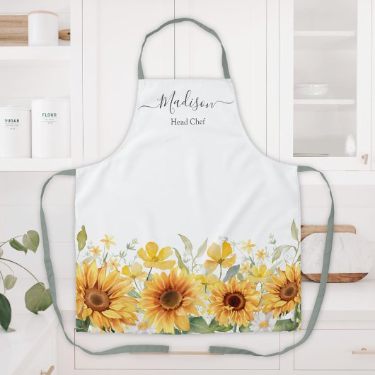 Tablier Monogramme Fleur Jaune Tournesol Floral Botanique