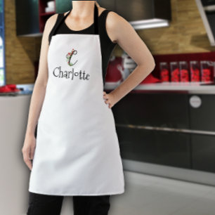 Tablier monogramme fleur sauvage rouge aquarelle