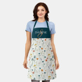 Tablier Monogramme Fleur Sauvage Vert Orange Nom (Porté)