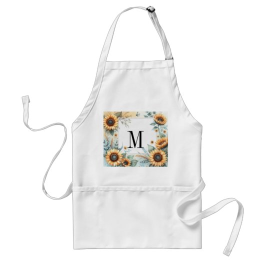 Tablier Monogramme Fleurs de chute et fleurs de soleil aqu (Devant)