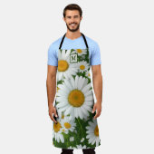 Tablier Monogramme floral blanc motif marguerite classique (Porté)