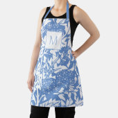 Tablier Monogramme floral bleu du bleuet de William Morris (Insitu)
