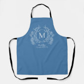 Tablier Monogramme Floral Bleu Moderne (Recto)
