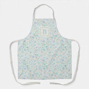 Tablier Monogramme floral bleu simple et moderne