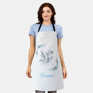 Tablier Monogramme floral bleu "X" initial
