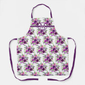 Tablier Monogramme Floral de l'aquarelle pourpre| Nom (Recto)