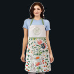 Tablier Monogramme floral élégant<br><div class="desc">L'élégant tablier de cuisine monogrammé présente un élégant motif floral de style vintage avec verdure et un emblème initial monogramme gratuit.</div>