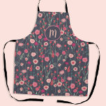 Tablier Monogramme floral foncé<br><div class="desc">Joli boho lâche peinture florale rose sur un arrière - plan gris foncé. Changez le monogramme initial pour customiser.</div>