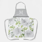 Tablier monogramme floral gris Apron (Recto)