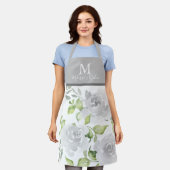 Tablier monogramme floral gris Apron (Porté)