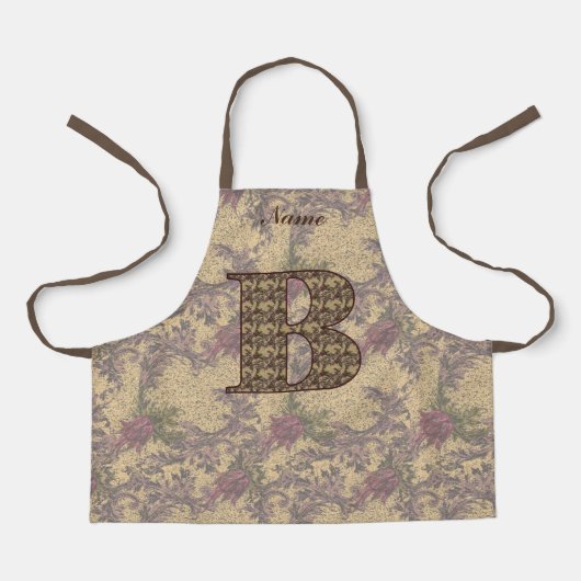 Tablier Monogramme Floral Initial B Votre Nom Elegant Apro (Recto)