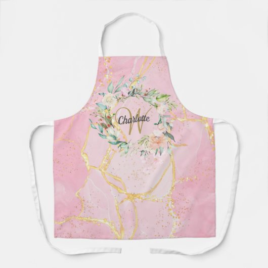 Tablier Monogramme floral Or Script rose Géode Agate (Recto)