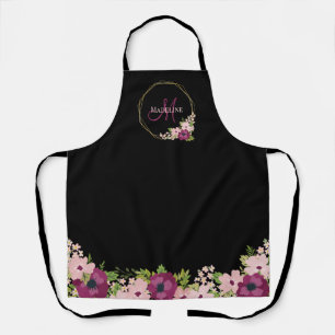 Tablier Monogramme géométrique floral rose noir