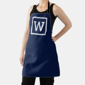 Tablier Monogramme graphique prépa bleu marine moderne (Insitu)