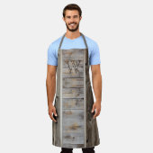 Tablier Monogramme gris en bois rustique Bande verticale (Porté)