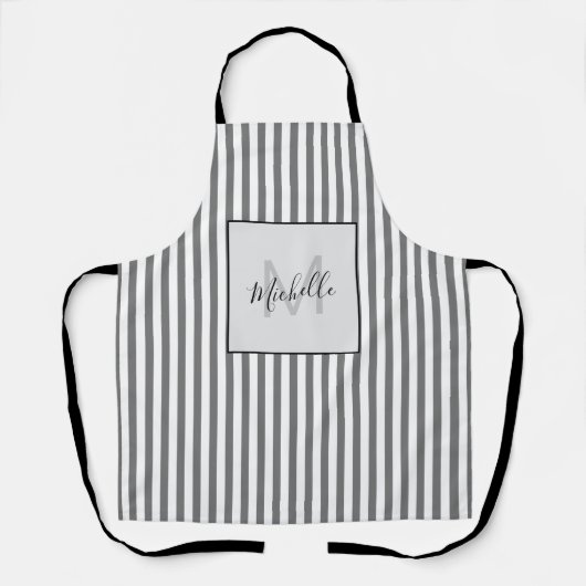 Tablier Monogramme gris rayé élégant (Recto)