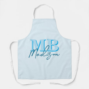 Tablier Monogramme initial minimaliste bleu moderne