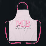 Tablier Monogramme initial minimaliste rose moderne<br><div class="desc">Créez votre propre tablier personnalisé avec des initiales minimalistes modernes et un nom monogramme de calligraphie de script en couleur rose.</div>