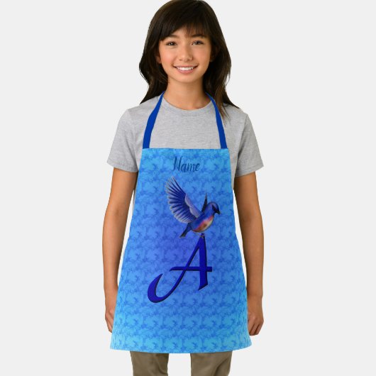 Tablier Monogramme initiale A Bluebird personnalisé (Insitu)