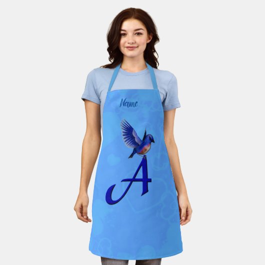 Tablier Monogramme initiale A personnalisé Bluebird (Porté)