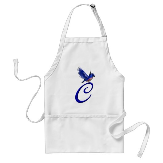 Tablier Monogramme Initiale C Élégant Oiseau Bleu (Devant)