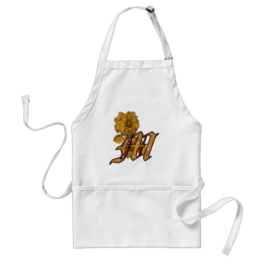 Tablier Monogramme Initiale M Élégante Fleur de Pivoine en (Devant)