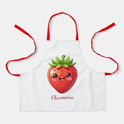 Tablier Monogramme jolie fraise kawaii (Recto)