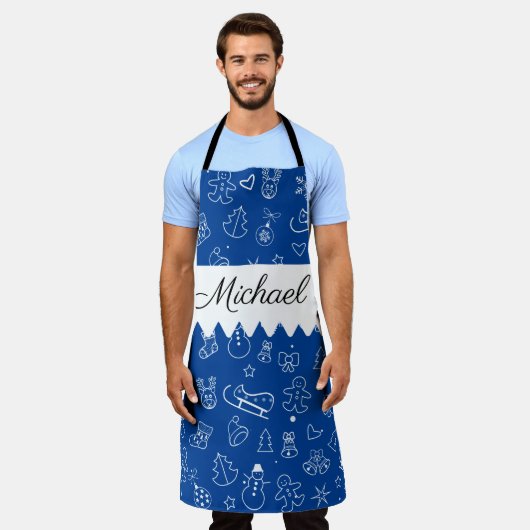 Tablier Monogramme Joyeux Noël et Bonne Année! 20XX (Porté)