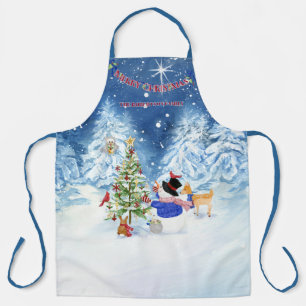 Tablier Monogramme Joyeux Noël Snowman Star Nuit de neige