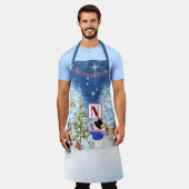 Tablier Monogramme Joyeux Noël Snowman Star Nuit de neige (Porté)