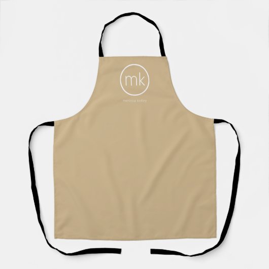 Tablier Monogramme minimal Neutre initial Beige et blanc (Recto)
