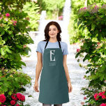 Tablier Monogramme minimaliste chic Turquoise<br><div class="desc">Chic monogramme vintage.</div>