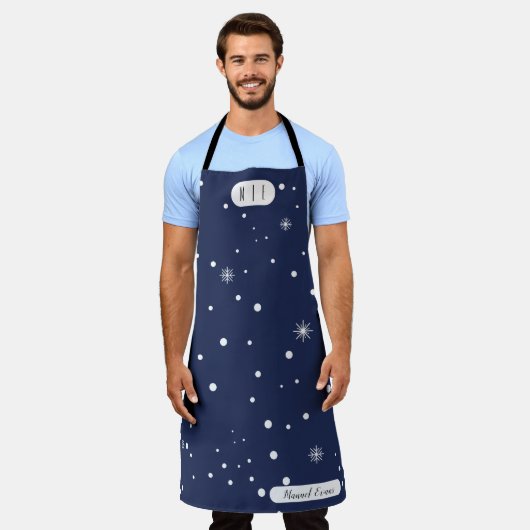Tablier Monogramme moderne Aire de neige bleue et blanche (Porté)