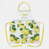 Tablier Monogramme moderne citrons aquarelle sur bois rust (Recto)