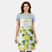 Tablier Monogramme moderne citrons aquarelle sur bois rust (Porté)