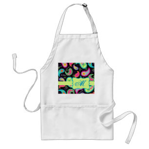 Tablier Monogramme moderne coloré noir de motif de Paisle