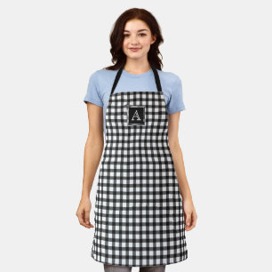 Tablier Monogramme moderne de Black White En vichy Plaid C