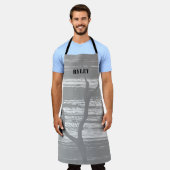 Tablier Monogramme moderne de branche d'arbre gris et blan (Porté)