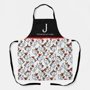 Tablier Monogramme Moderne Drôle poulet Adulte Apron en No