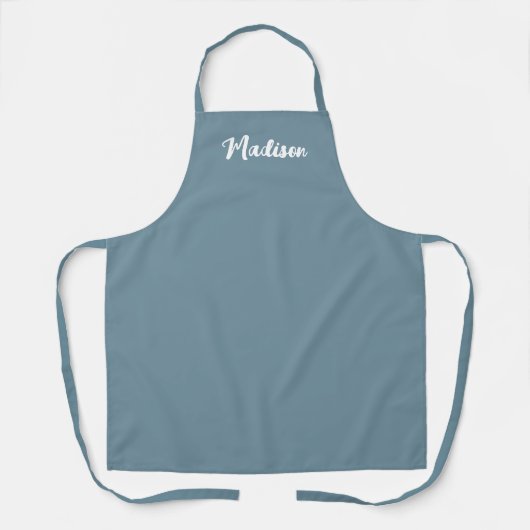 Tablier Monogramme moderne Dusty Blue White Script Nom (Recto)